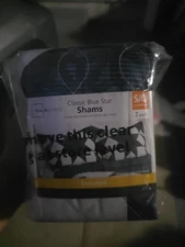 2 Pack Mainstays Standard/Queen Shams Blue Star Quilt Revers Pillow Cover Case