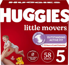 Size 5 Diapers, Little Movers Baby Diapers, Size 5 (27+ Lbs), 58 Count, Packagin