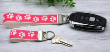 Pink Paw Print Keychain Wristlet Keychain Key Fob Zipper Pull Cat Paws Key Chain