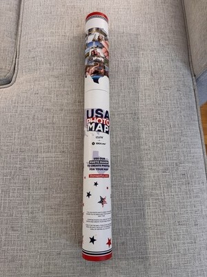 USA Photo Map Gray NEW Sealed 24x36 Travel Collage Poster w/ Photo Maker Tube