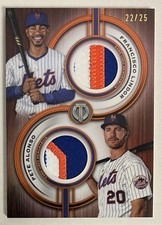 2025 Topps Tribute Francisco Lindor/Pete Alonso Mets Orange Dual Relics #22/25