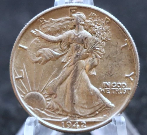 1942-D Walking Liberty Half Dollar, 90% Silver, USA 50c Coin XF/AU