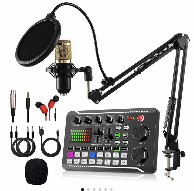 BM800 Microphone Kit F998 Sound Card Audio Mixer Podcast Streaming Gaming USB