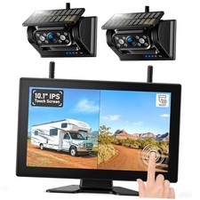 Magnetic Solar Wireless Backup Camera HD 1080P DVR 10.1" Touchscreen 10"-2 Cam