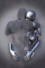 3D Lovers Sculpture Metal Figure Statue Painting Lover Hug (Poster)