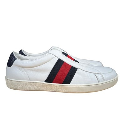 Gucci Sylvie Web Ace White Leather Men's Slip on Sneaker Size UK 8 US 8.5