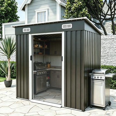 6x4 FT Outdoor Metal Storage with Sliding Door,Ventilation Vents and Threshold