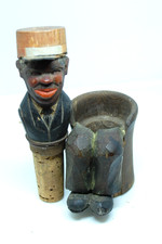 RARE 2 PIECE ANRI HAND CARVED WOOD COTTON CLUB BLACK MAN PORTER CORK STOPPER