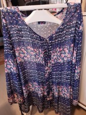  Langarm Bluse  Tunika Gr. 54 Blau gemustert 100%  Polyester