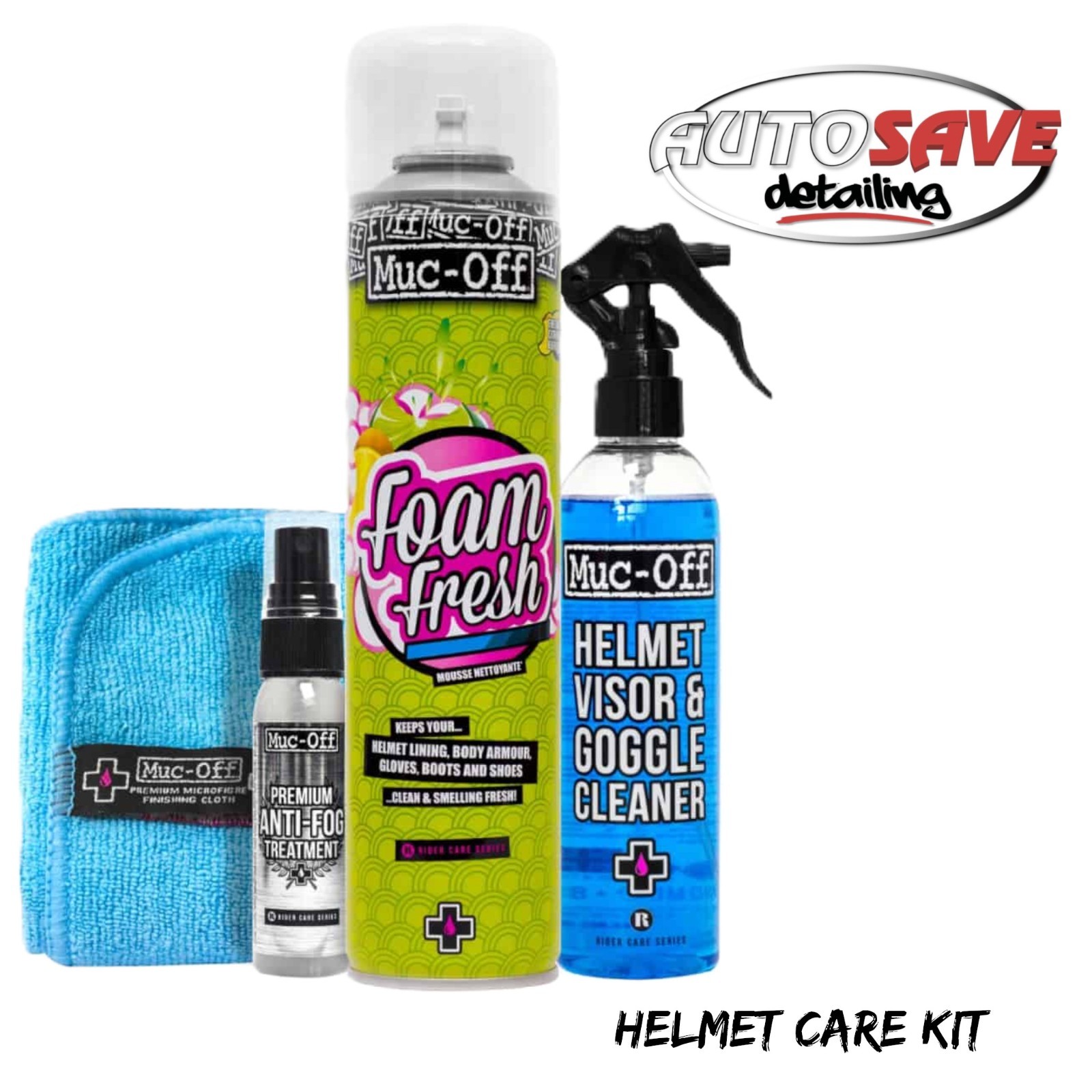 Muc-Off - Helmet Care Kit |Anti-Fog |Foam Fresh |Visor & Goggle Cleaner |Cloth