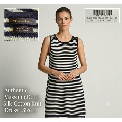 Massimo Dutti Silk Cotton Knit Striped Sleeveless Mini Dress Size L Coastal Lux