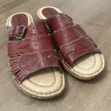Earth Sandals Womens Size 8 Regal Red Willow Slip-On Leather Comfort Buckle