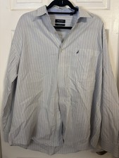 Nautica Mens Shirt Button Down Size L 18 34/35 Oxford White Blue Long Sleeve
