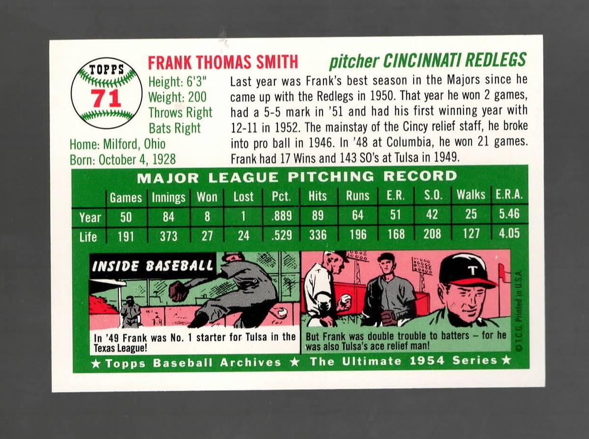 【Special Archives】 1954s SMITH antique 1994 Topps Archives 1954 #71 Frank Smith NM/Mint | eBay