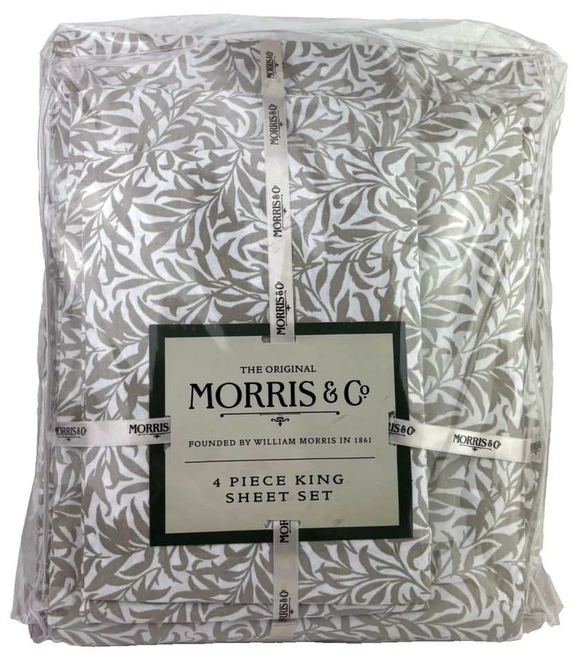 William Morris & Company KING Sheet Set Willow Bough Leaves Light Brown Cotton - Image 2 of 4