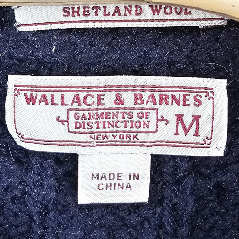 Wallace & Barnes Fisherman Sweater Blue Cable Knit 100% Shetland Wool Oarsman  - Image 4 of 4
