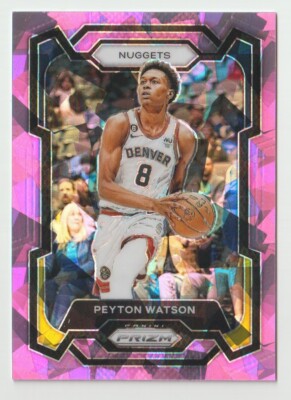2023-24 Panini Prizm Peyton Watson #247 Pink Cracked Ice Nuggets F