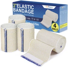 4PC Cotton Elastic Bandage 3''x15ft Compression Wrap First Aid Injury Recovery