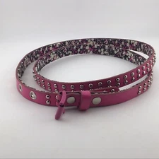 Belt Pink & SilverT Studs Floral Inside Adjustable 45” Metal Buckle Narrow With 