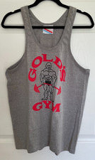 Vintage 1980's GOLD'S GYM Bodybuilding Tank Top Shirt USA Grey Men's Size Large