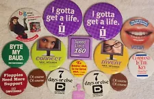Vintage Pinback Button Lot 16 Computer World Software Advertising Humor IBM NEC