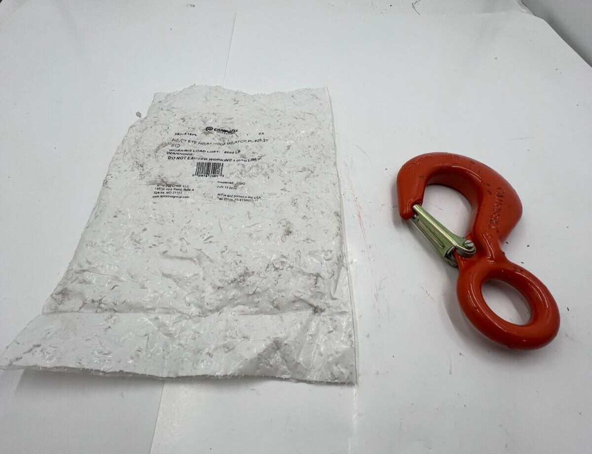 Campbell 3924515PL #25 WLL 3 Ton Alloy Eye Hoist Hook w/ Latch 6000LB LOAD LIMIT
