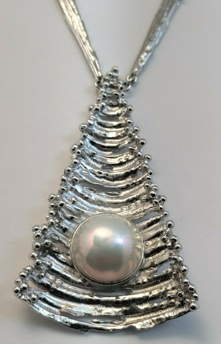 TASAKI 美品 Perl & silver925 Genuine Tasaki Solid Sterling Silver Gray Mabe Pearl
