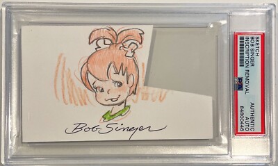 Bob Singer Hanna Barbera Pebbles Signed 3x5 Index Card Original Sketch PSA/DNA
