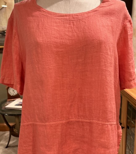 Dick & Jayne Women’s 100% Linen Coral Short Sleeve Pullover Tunic Side Slits L - Picture 6 of 8