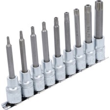 Bit-Einsatz-Satz Torx T-Profil mit Bohrung, Antrieb 1/2", Gr&ouml;&szlig;e T20-T60, 9-tlg.
