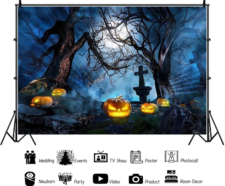 Halloween Backdrop Horror Woods Party Decoration Photo Background Props - Image 2 of 4