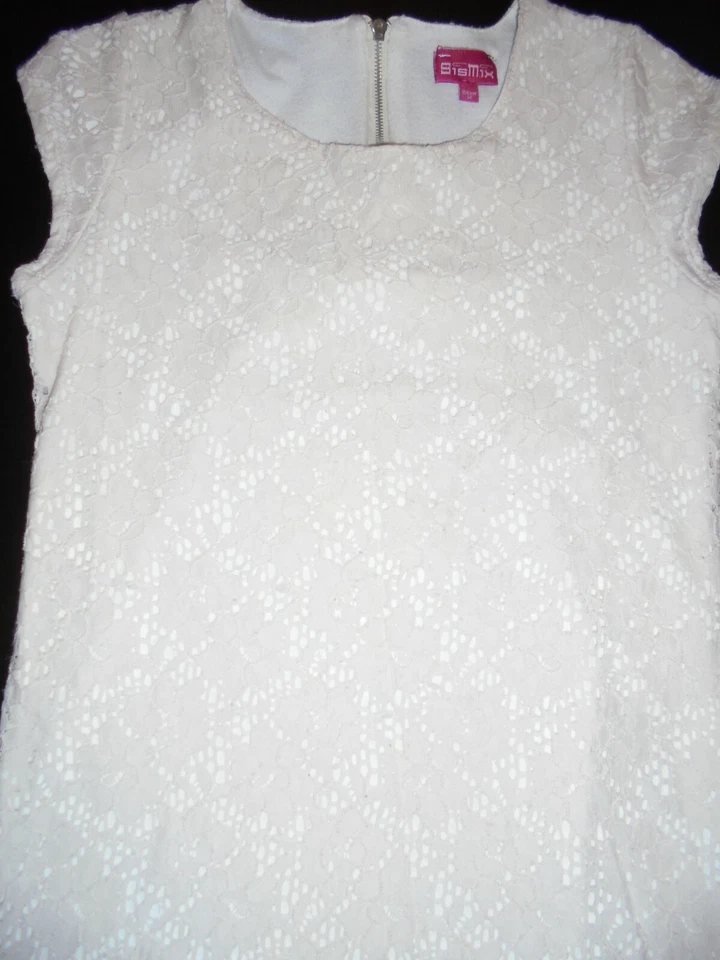 SISMIX Robe Courte en Dentelle Beige Clair Manches Courtes 11-12 ans - Photo 2/4