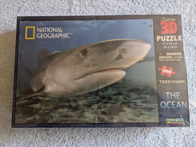 National Geographic Super 3D Puzzle Tiger Shark Sealed 500 PC 24''X18''