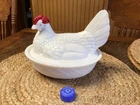 Vintage Westmoreland White Milk Glass Hen On Nest Covered Dish 7 1/2” Long