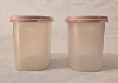 Tupperware Modular Mates Oval #2 Containers 7.5 c PINK SET of 2 Used Vintage