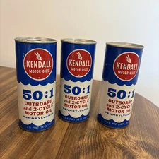 Lot Of 3 Pints Kendall 50:1 Outboard & 2 Cycle Oil Full Paper Cans New Old Stock