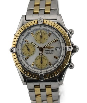 Breitling Chronomat Stahl / Gold Perlmutt Pilotarmband D13352 Herrenuhr FULL SET