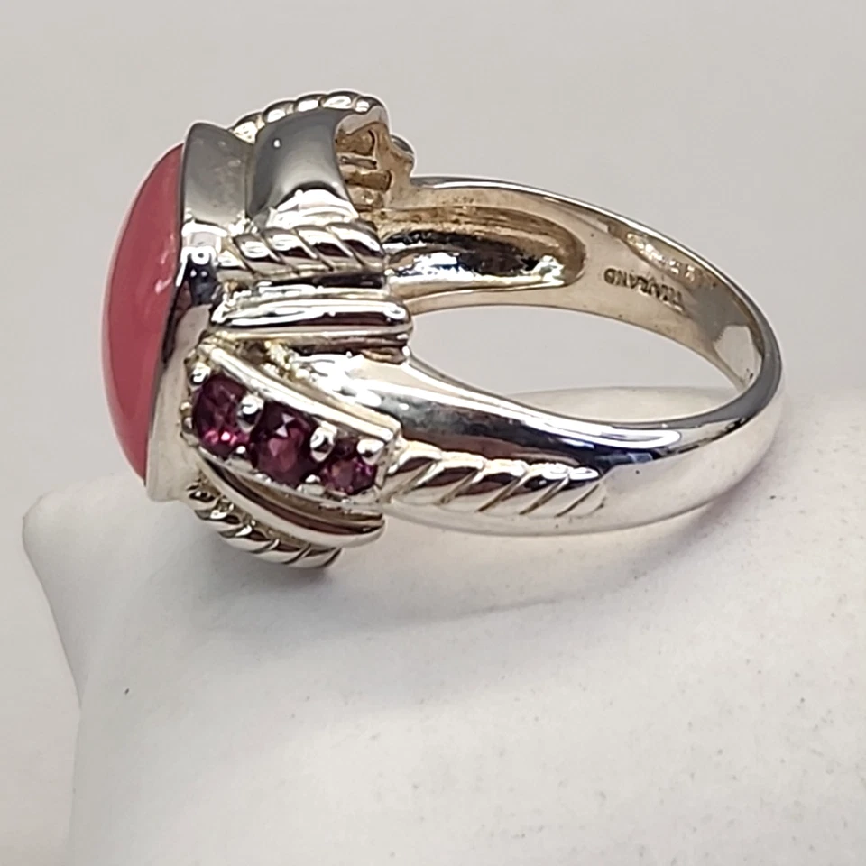 Judith Ripka Ring 925 Sterling Silver Pink Jade Fuchsia Rhodolite 8 - Image 2 of 4