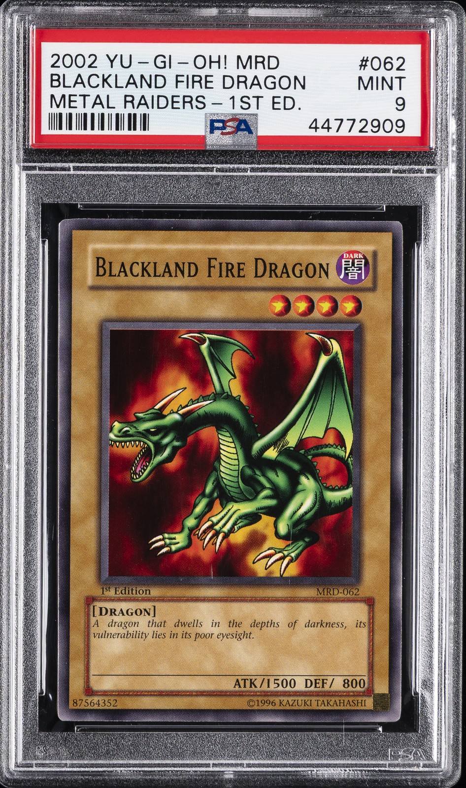 2002 Yu-gi-oh! Mrd-metal Raiders 1st Ed #062 Blackland Fire Dragon PSA 9