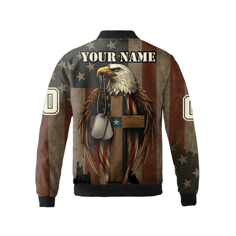 Personalized Eagle USA Flag Bomber Jacket for Veterans Day
