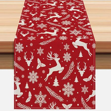 Red Christmas Reindeer Table Runner 13x72 Inch Pine 13"W x 72"L,