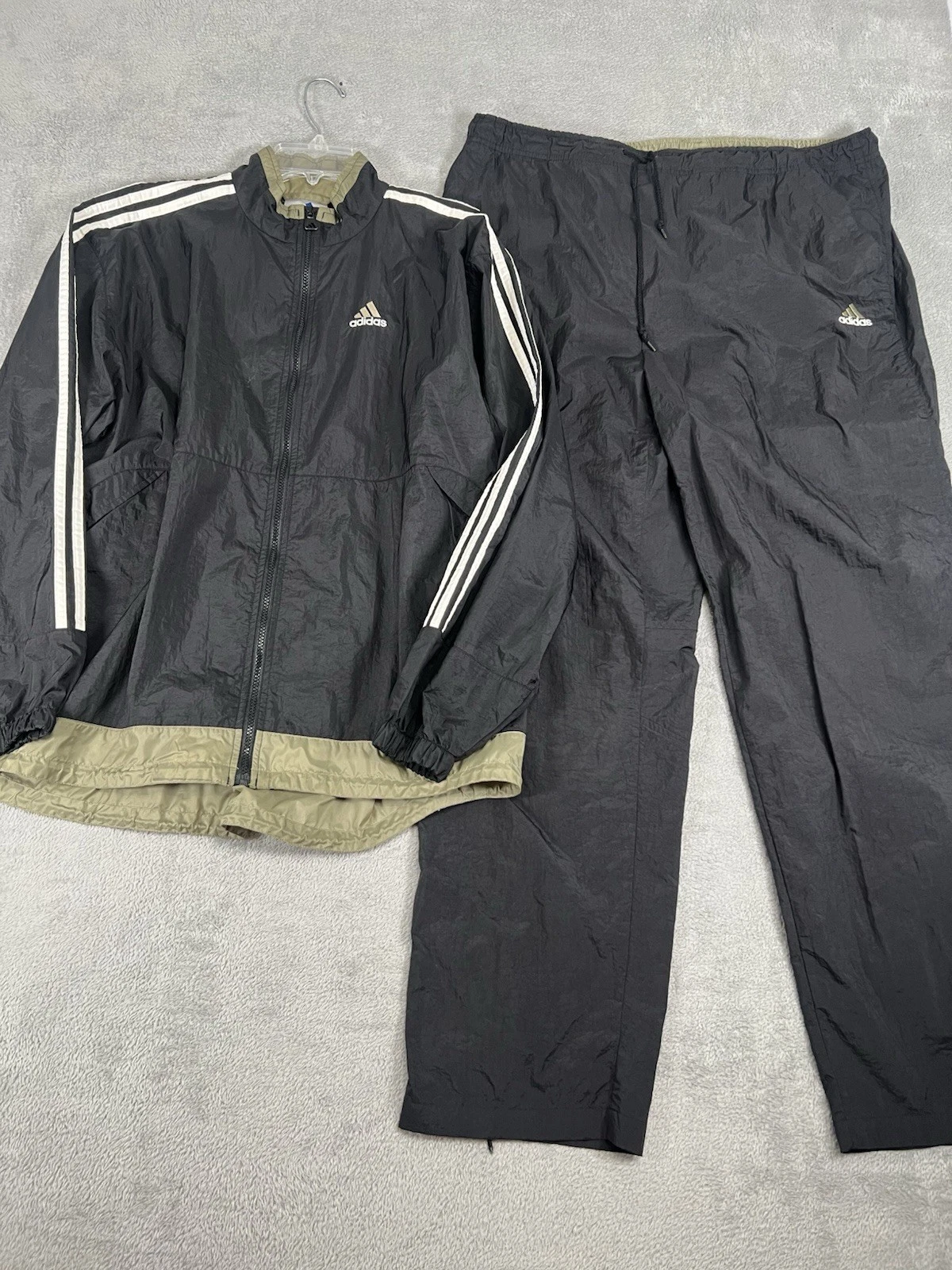 Vintage Adidas Nylon Tracksuit Mens XL Jacket Pants Windbreaker Black Green