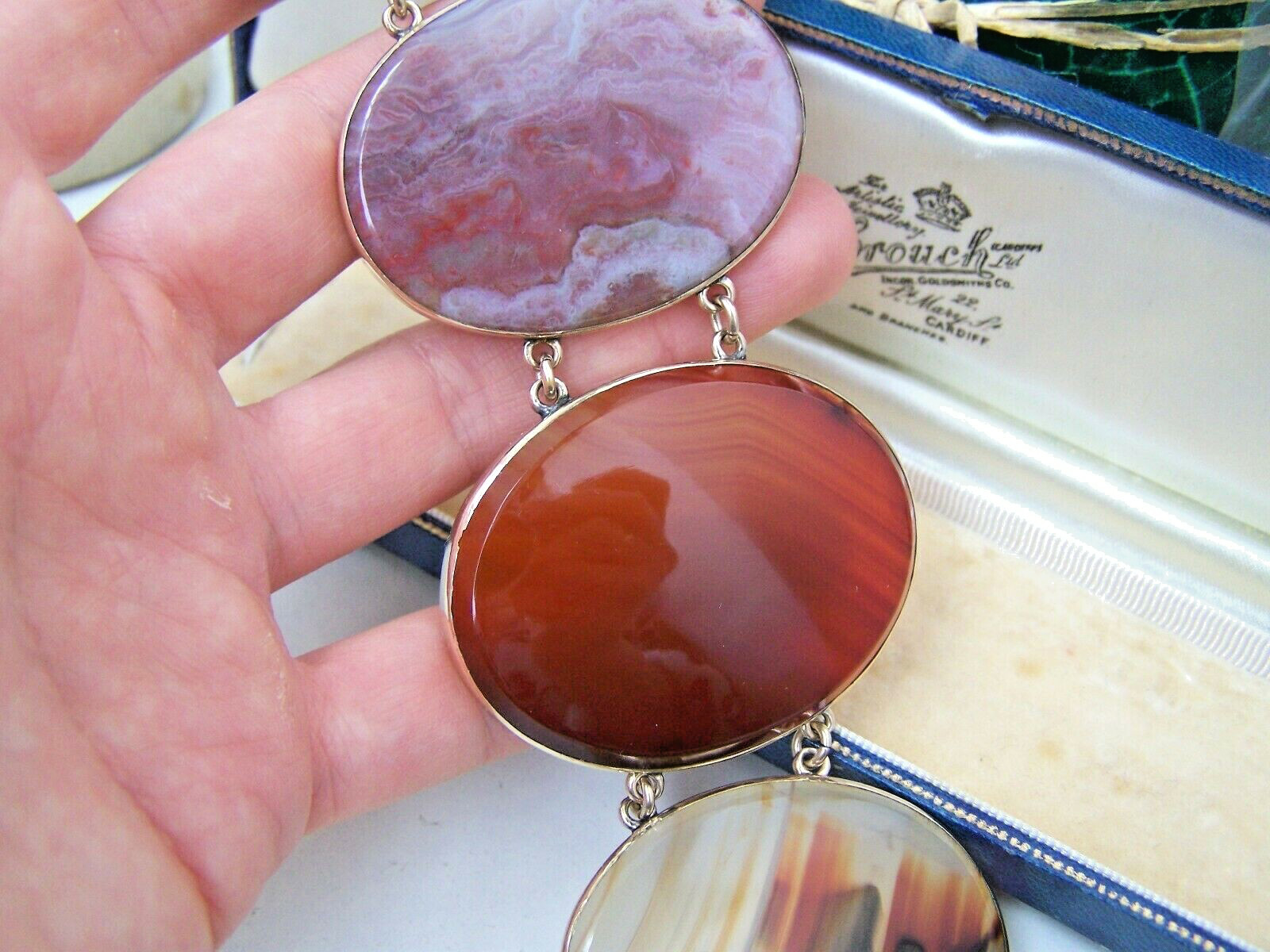 VINTAGE ANTIQUE HUGE WIDE 18CT GOLD SCOTTISH AGATE BRACELET 7.5" HEAVY NOT 9CT image 2
