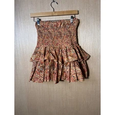 House of Harlow 1960 Paisley Rust Smocked Ruffle Mini Skirt Size S