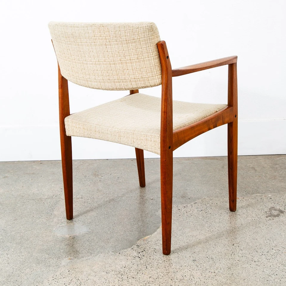 Sillón moderno danés Mid Century sillón comedor teca blanco lana brazo capitán Mcm Foto 4 de 4