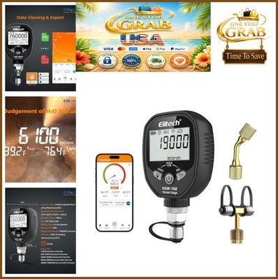 Wireless Digital Vacuum Gauge 0-760000 Micron 1/4 SAE HVAC Refrigeration
