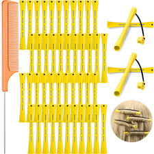 48 Pieces Plastic Curlers with Steel Pintail and Rat Tail Combs for Cold Wave Pe