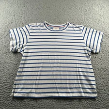 AYR T Shirt Womens M Blue White Stripe Short Sleeve Pima Cotton Boxy Crewneck