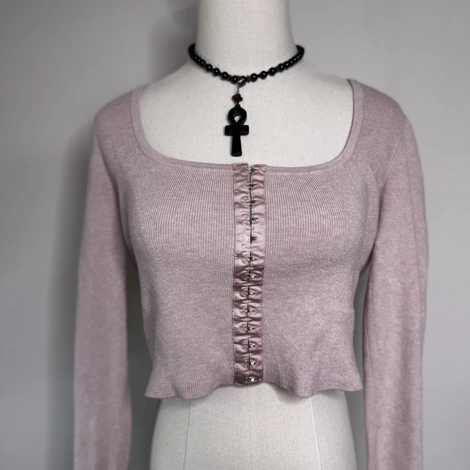 Винтажный Y2K розовый крюк спереди укороченный свитер верхний Empire Records фея гранж готический L - Изображение 2 из 4