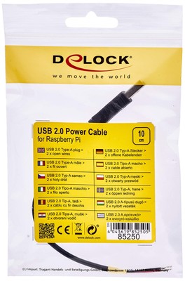 DeLOCK 85250 cable USB 2.0, type A male 2 x open cable ends, 10 cm, Raspberry 